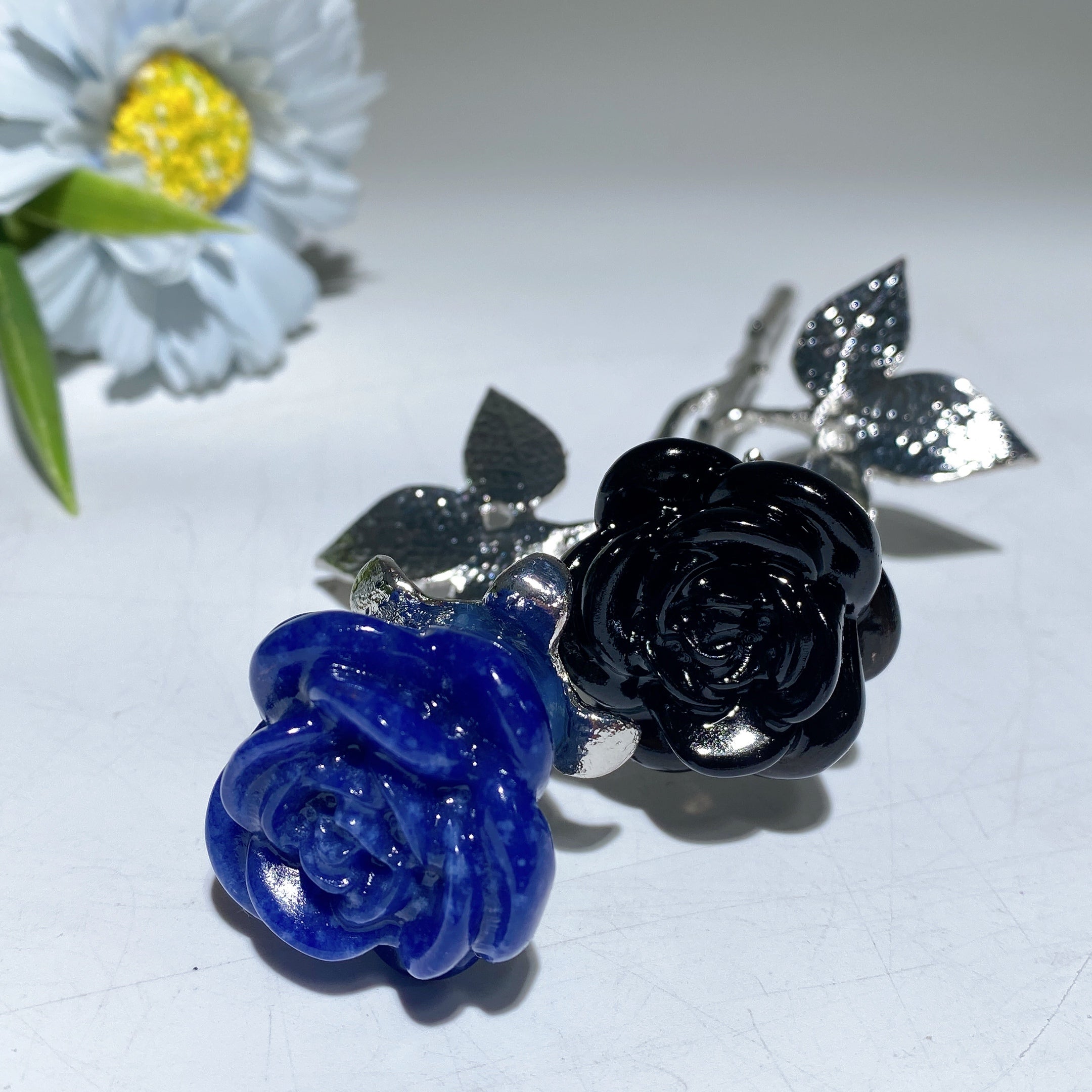 19cm Mixed Crystal Double Flowers | Silver Stem