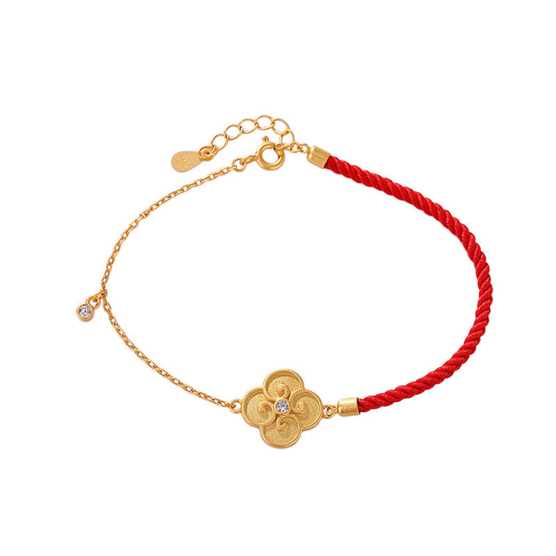 Gold Plated Four Leaf Clover Luck Bracelet with Red String