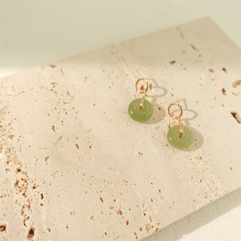 Round Jade Peace Buckle Luck Drop Earrings for Prosperity