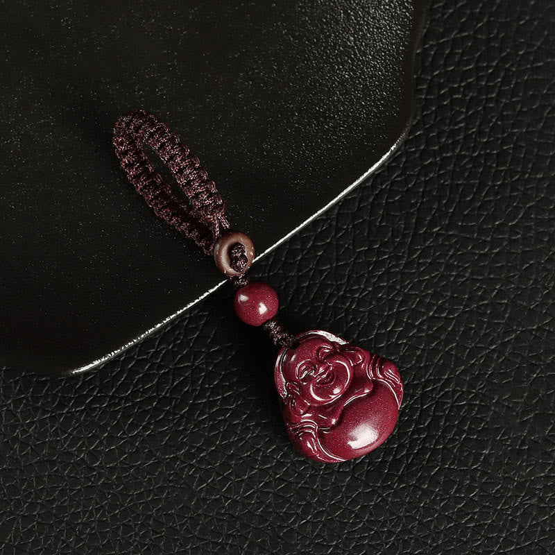 Laughing Buddha Cinnabar Necklace Pendant Blessing Charm