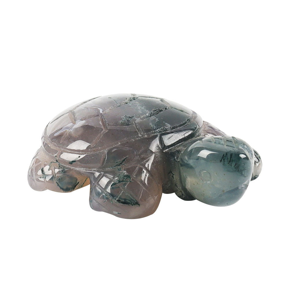 Moss Agate Crystal Turtle Figurine 1.7in Healing Sculpture