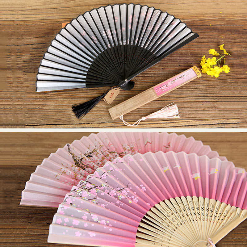 Classic Birds Singing Flowers Bamboo Folding Fan