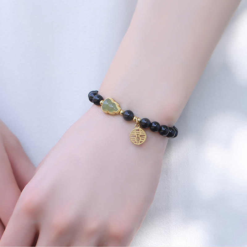 8mm Black Obsidian Hetian Jade Strength Bracelet