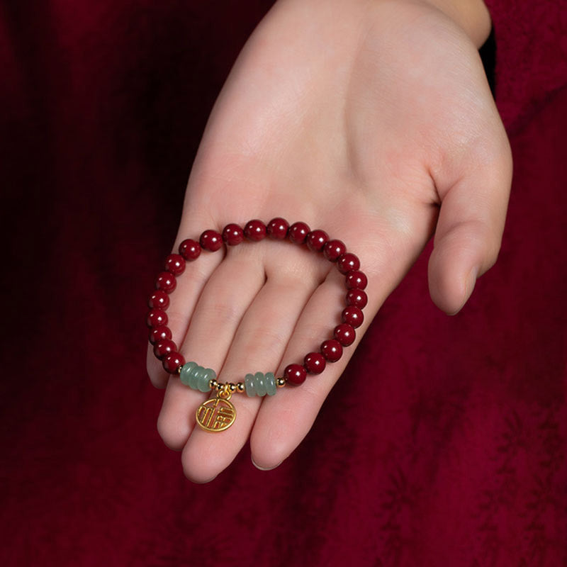 6mm Cinnabar Green Aventurine Luck Blessing Bracelet