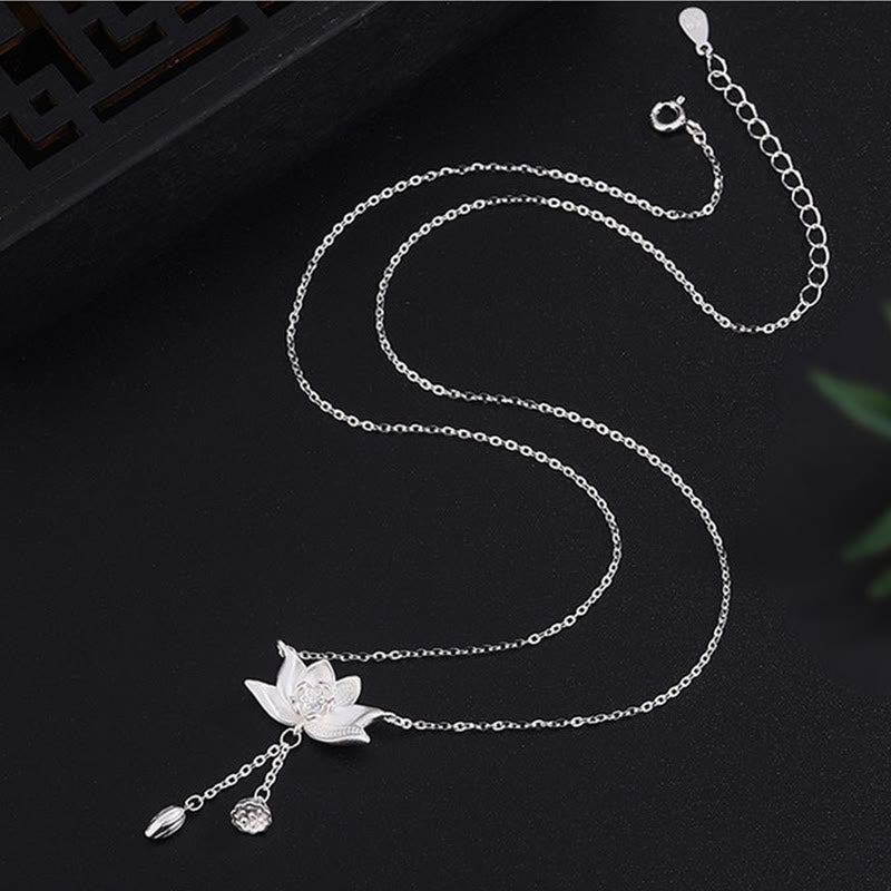 999 Sterling Silver Lotus Flower Pod Enlightenment Necklace