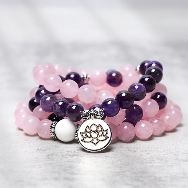 6mm Rose Quartz Amethyst Meditation Mala Bracelet