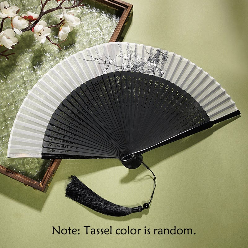 21cm Chinese Folding Fan | Bamboo & Polyester Flower Design