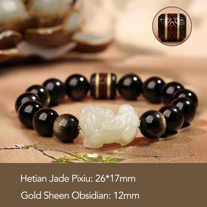 Gold Sheen Obsidian Pixiu Wealth Bracelet 14mm for Men