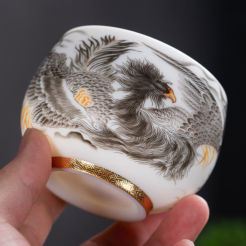 Porcelain Phoenix Ceramic Tea Cup 185ml with Gift Box