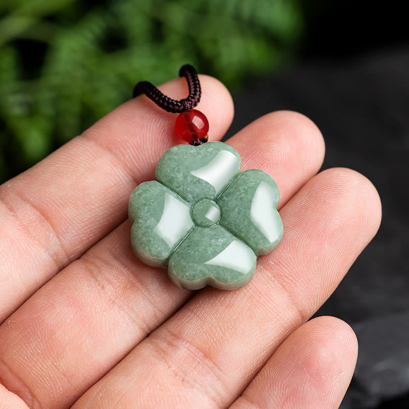 Unisex Jade Four Leaf Clover Prosperity Necklace Pendant