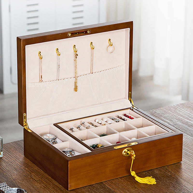Two-Layer Solid Wood Jewelry Box | Vintage Spiritual Storage