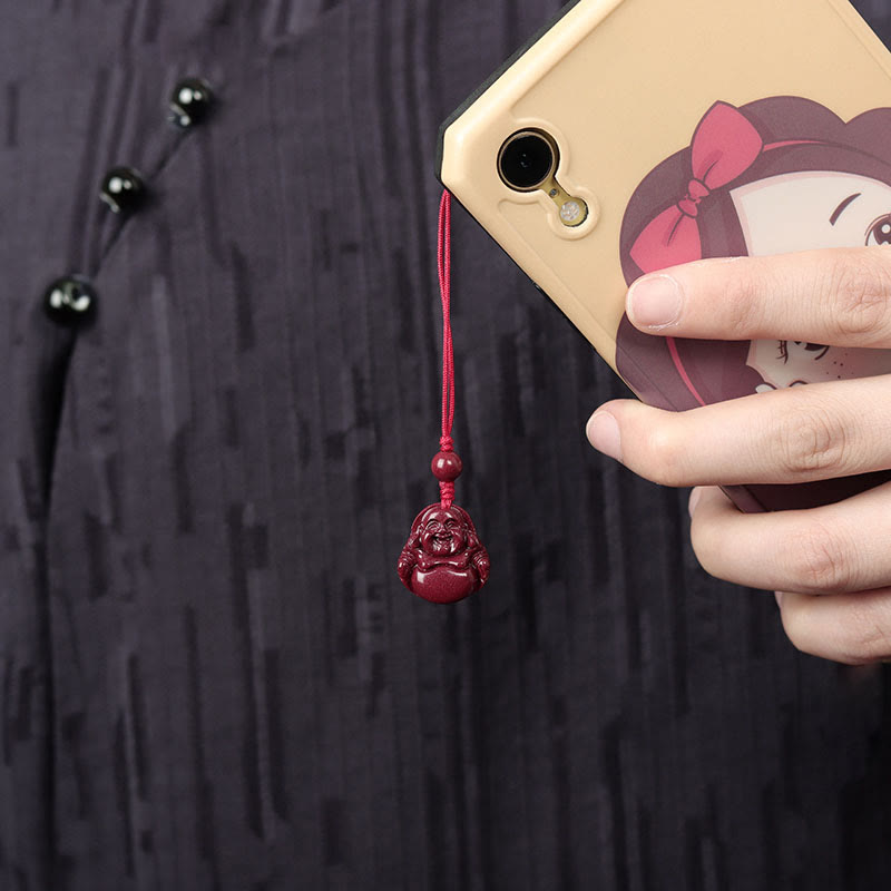 Laughing Buddha Cinnabar Necklace Pendant Blessing Charm