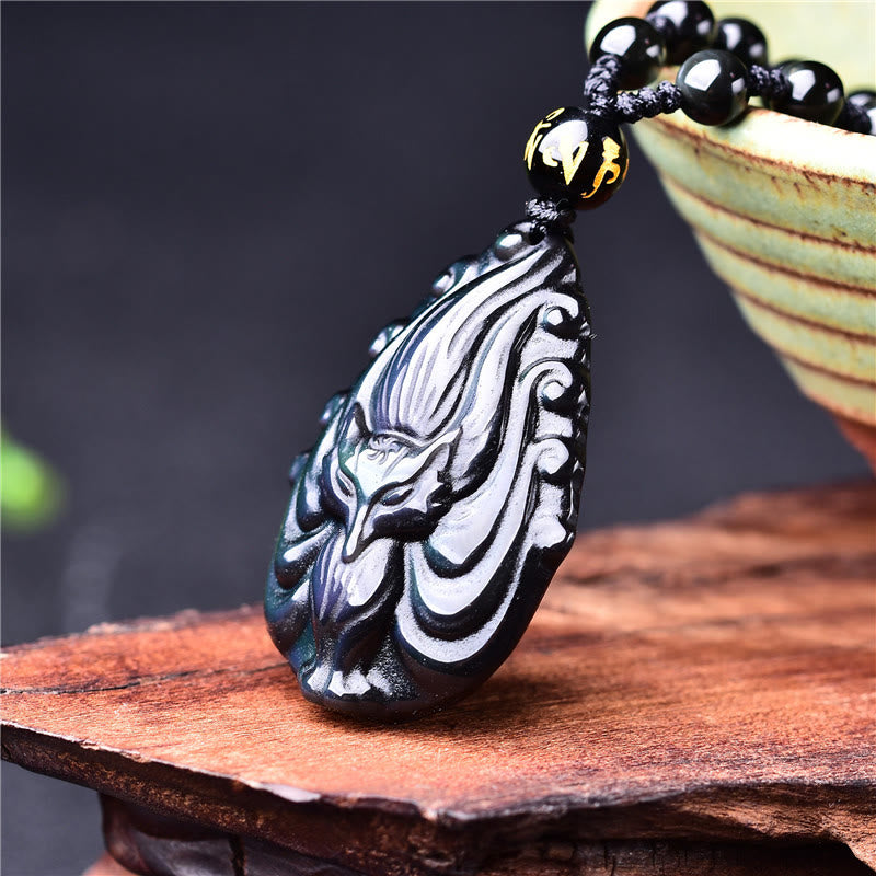 Rainbow Obsidian Necklace | Nine-Tailed Fox Inner Peace Pendant