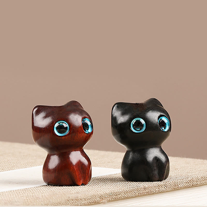 Ebony Wood Lucky Cat Key Chain for Spiritual Peace & Balance