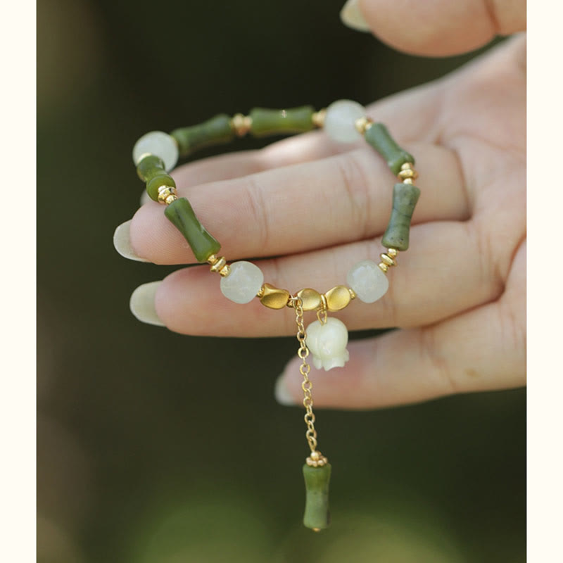 Green Bamboo Jade Wealth Bracelet for Prosperity & Growth