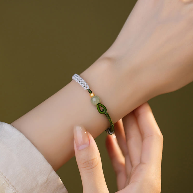 Sterling Silver Hetian Jade Luck Braided Rope Bracelet