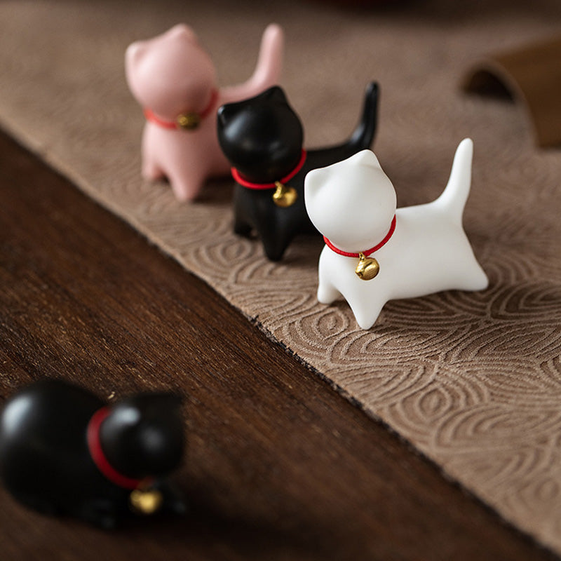 Mini Ceramic Cat Tea Pet | Sitting & Standing Figurine 5cm