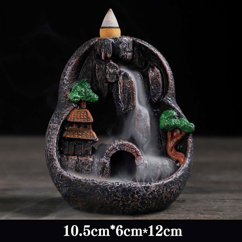 Resin Buddha Incense Burner with Mountain Bridges Pattern