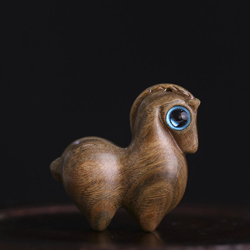 Medium Small Leaf Red Sandalwood Lucky Mini Horse Protection Figurine