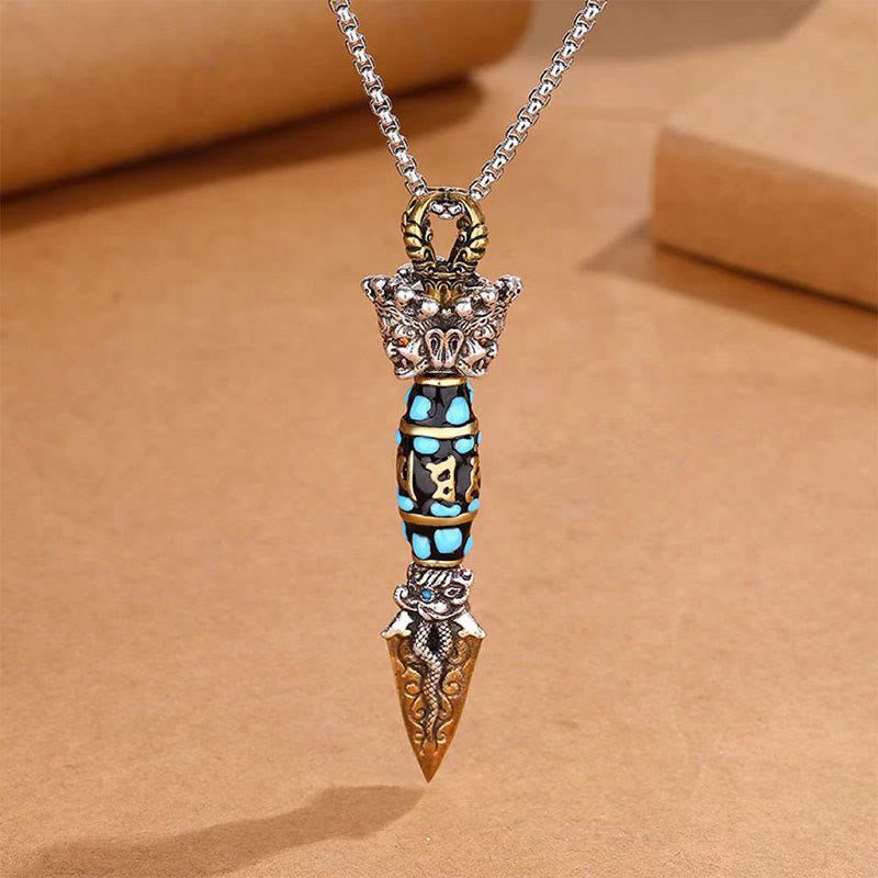 Om Mani Padme Hum Dzi Bead Rotatable Pendant Necklace