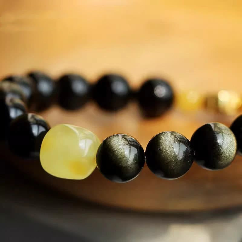 10mm Gold Sheen Obsidian Chinese Zodiac Protection Bracelet
