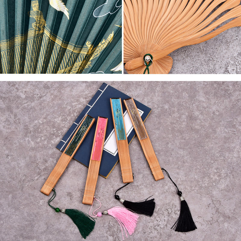 Classic Bamboo Hand Fan | Vintage Cloud Crane Pattern