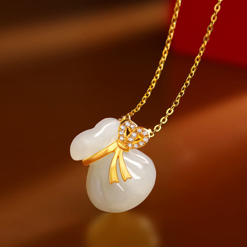 Hetian White Jade Luck Money Bag Necklace | Jade Jewelry