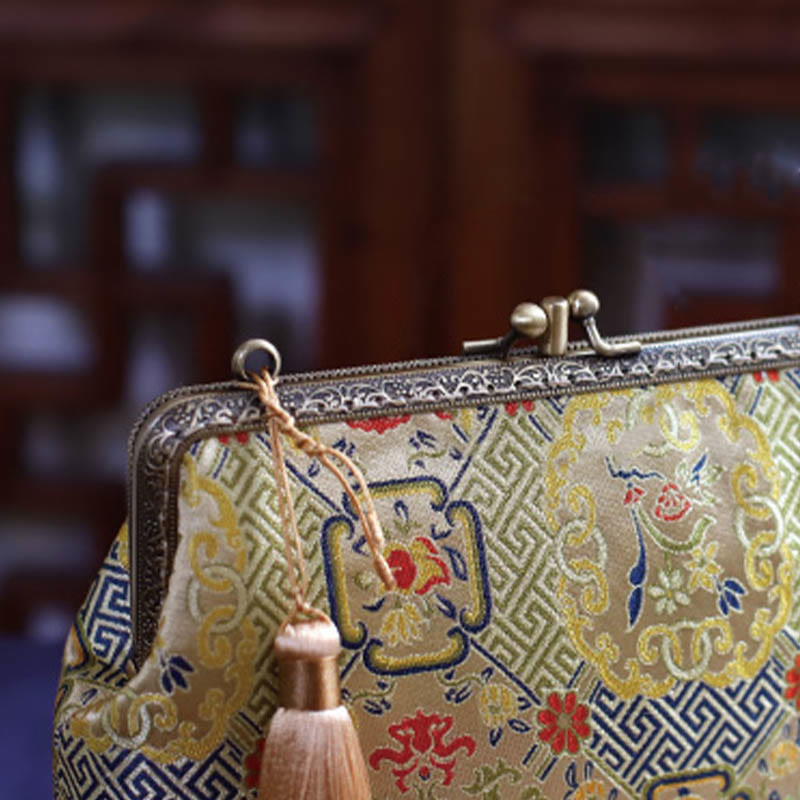 Vintage Geometry Flowers Crossbody Bag with Metal Chain