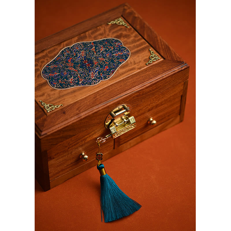 Antique Red Sandalwood Rosewood Handmade Jewelry Storage Box