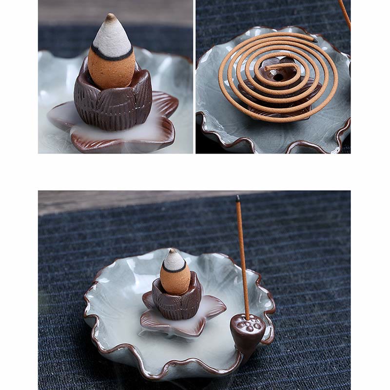 Ceramic Lotus Backflow Incense Burner for Meditation