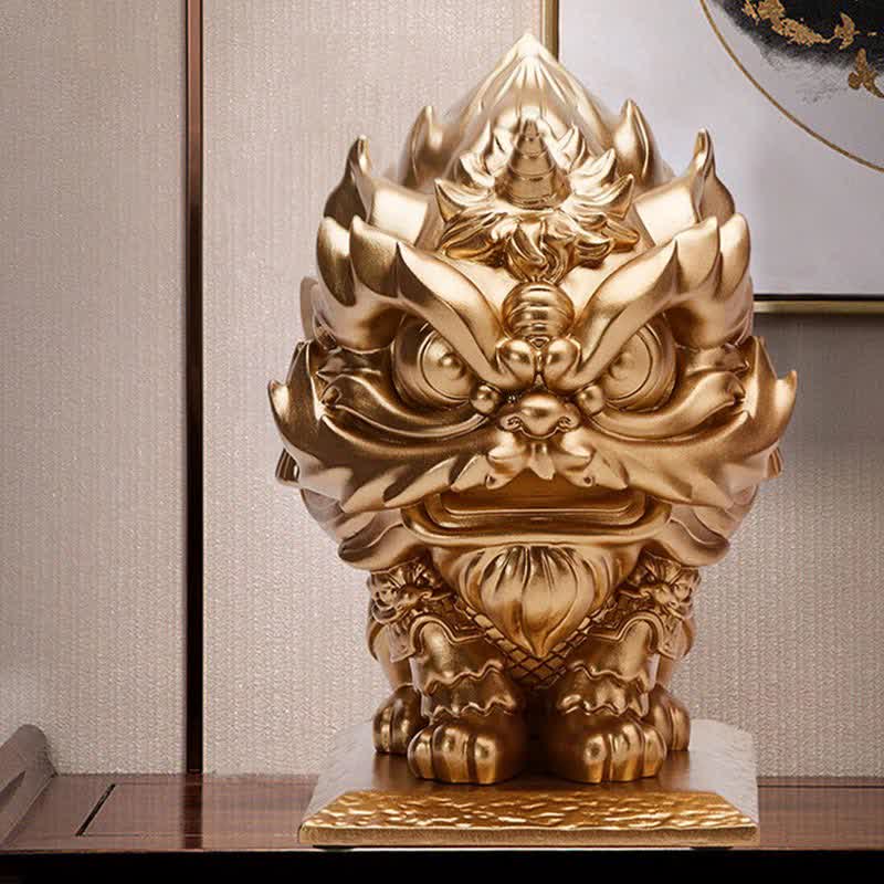 Gold Lion Statue Spiritual Strength Resin Sculpture