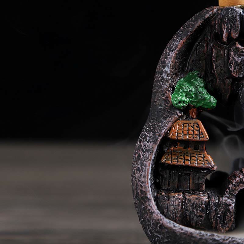 Resin Buddha Incense Burner with Mountain Bridges Pattern