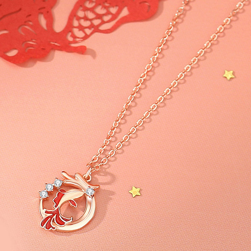 925 Sterling Silver Dragon Koi Fish Luck Necklace & Bracelet Set