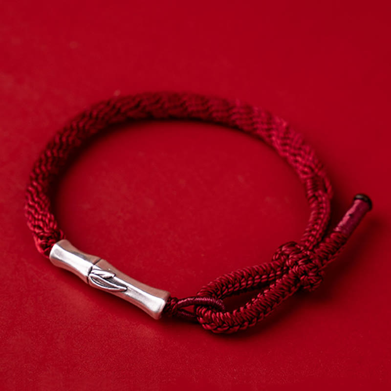 Red String Bracelet in 925 Sterling Silver with Bamboo Knot