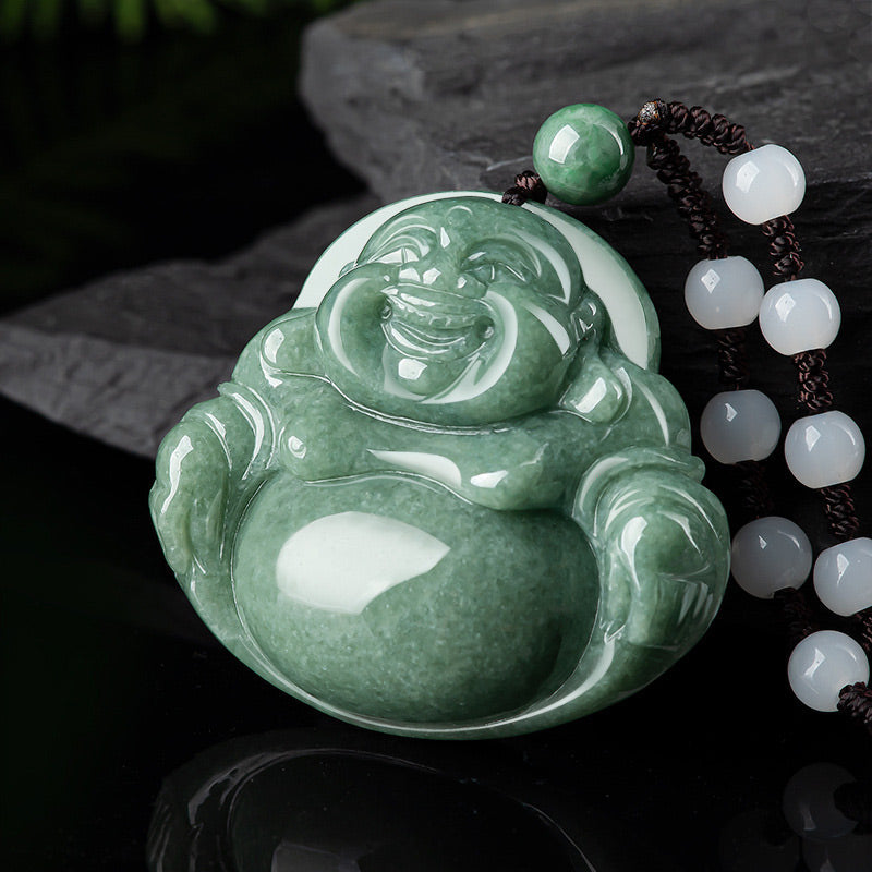 Laughing Buddha Cyan Jade Harmony Necklace