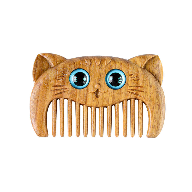 Green Sandalwood Cure Comb with Cat Pattern for Positive Energy