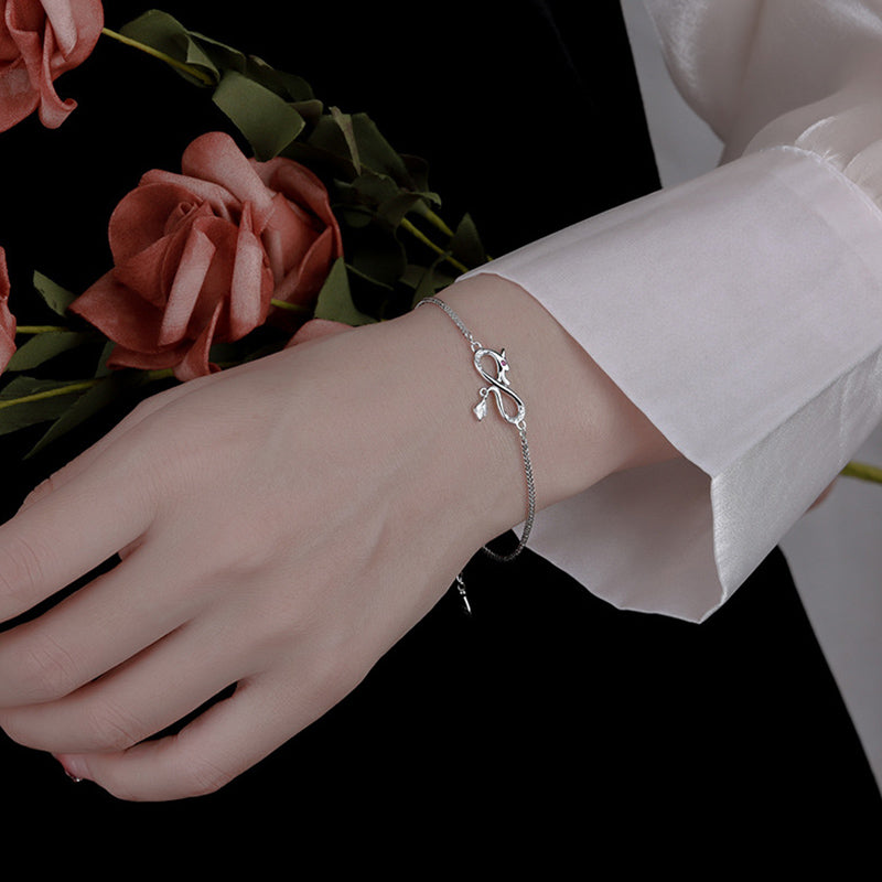 999 Sterling Silver Dragon Bracelet with Zircon | Protection Luck