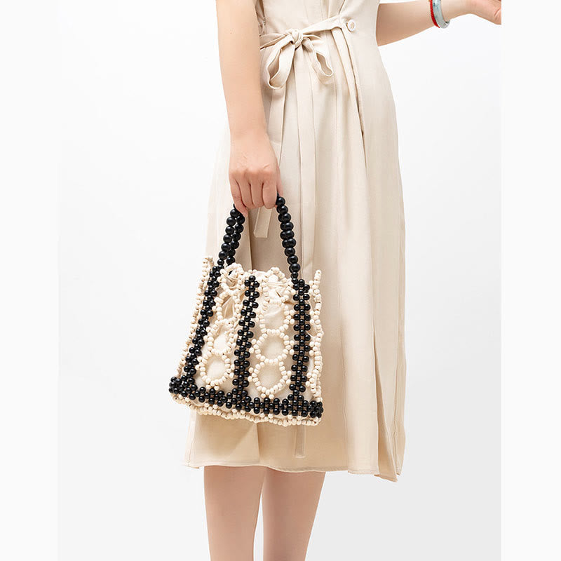 Hand-woven Round Hollow Wooden Beads Handbag - Bohemian Style