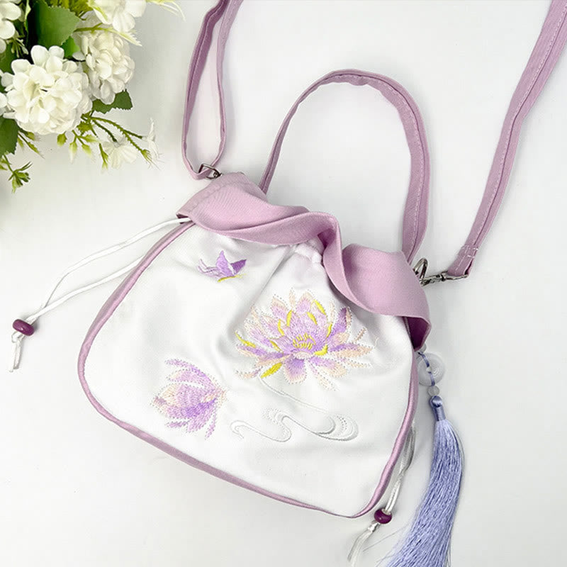 Silk Tote Bag | Embroidered Floral Yoga Carrier 20cm