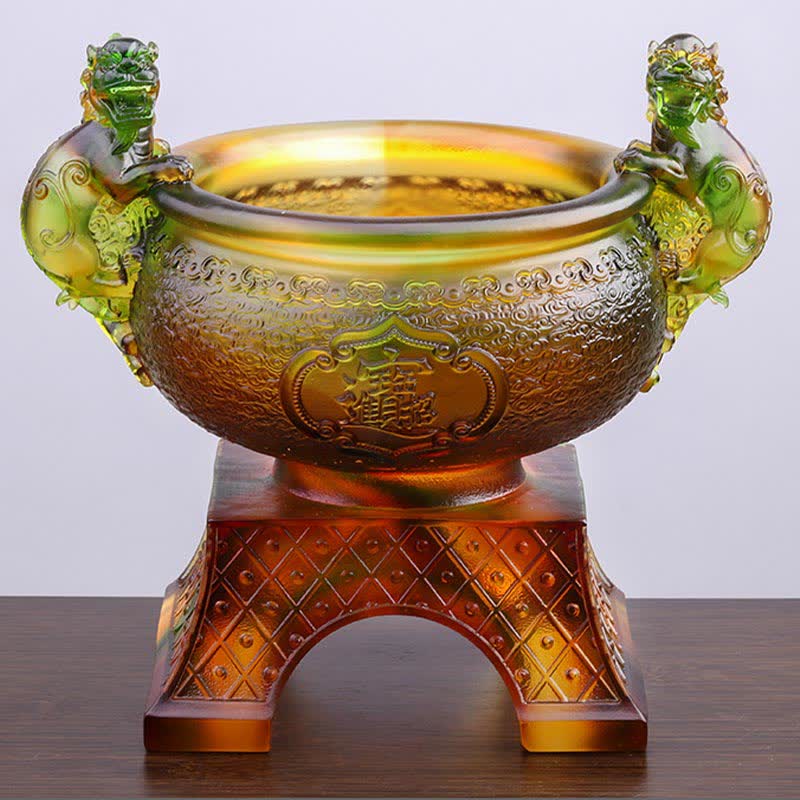 Handmade Liuli Crystal PiXiu Treasure Bowl Art Piece
