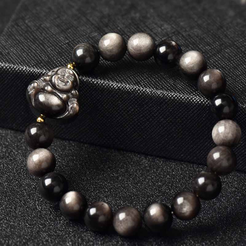 Silver Sheen Obsidian Protection Bracelet 8mm Meditation Beads
