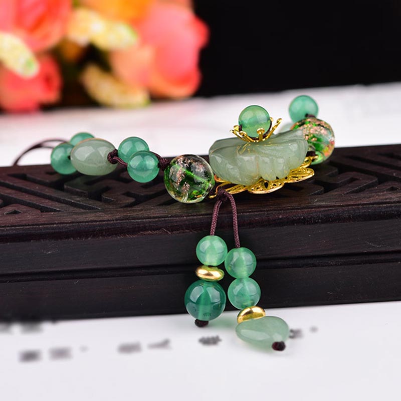 Unisex Green Jade Luck Flower Charm Bracelet 6-10mm Beads