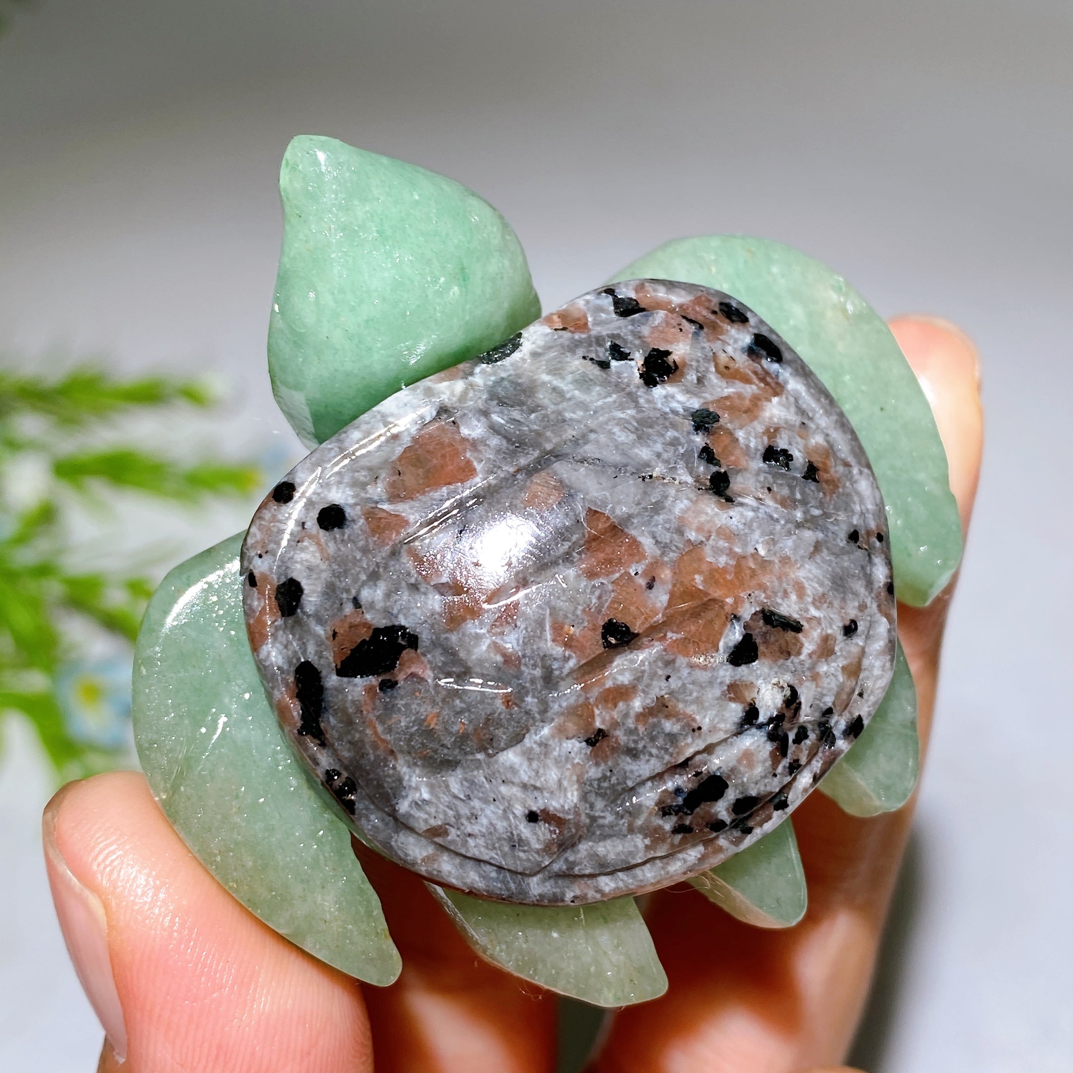 2.0-2.2" Crystal Turtle with Green Aventurine Base Healing Figurine
