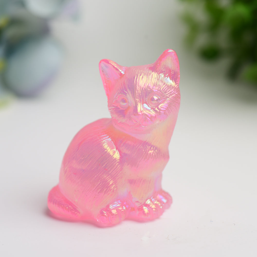 2.0"-2.3" Mixed Crystal Cat Carvings for Healing & Decor