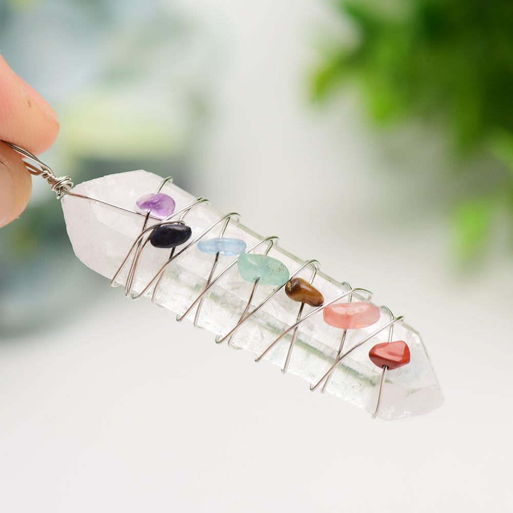 2.0-2.4 Inch Selenite Chakra Pendant Spiritual Healing Necklace