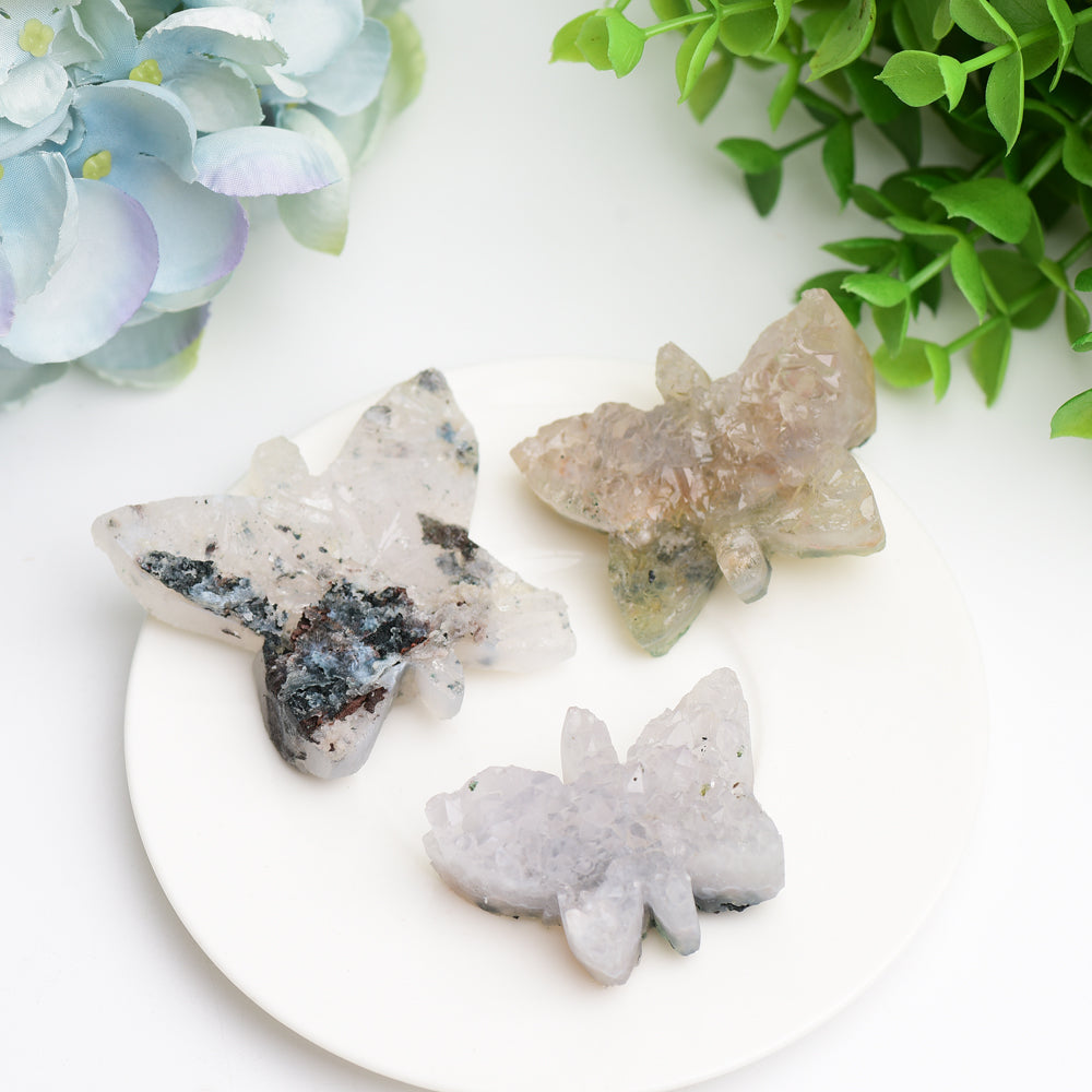 2.0-2.5" Clear Quartz Butterfly Crystal Figurine Carving