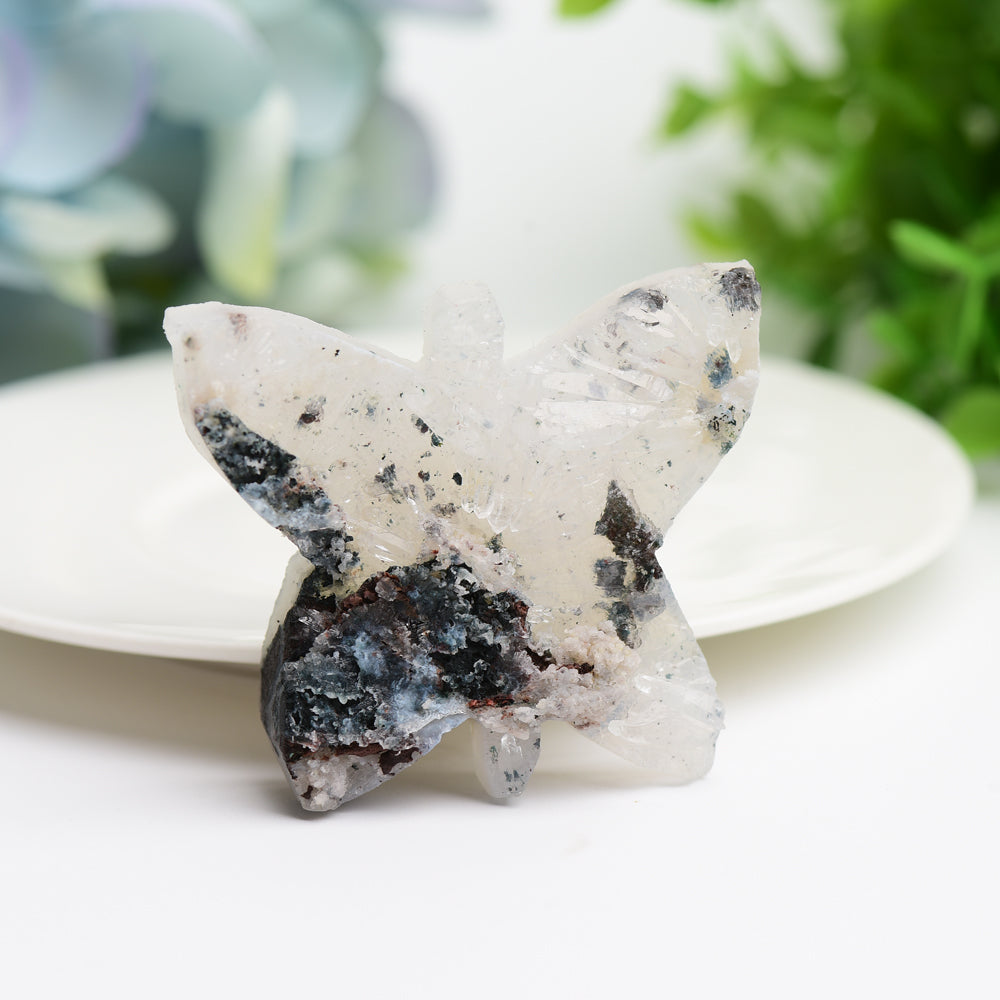 2.0-2.5" Clear Quartz Butterfly Crystal Figurine Carving