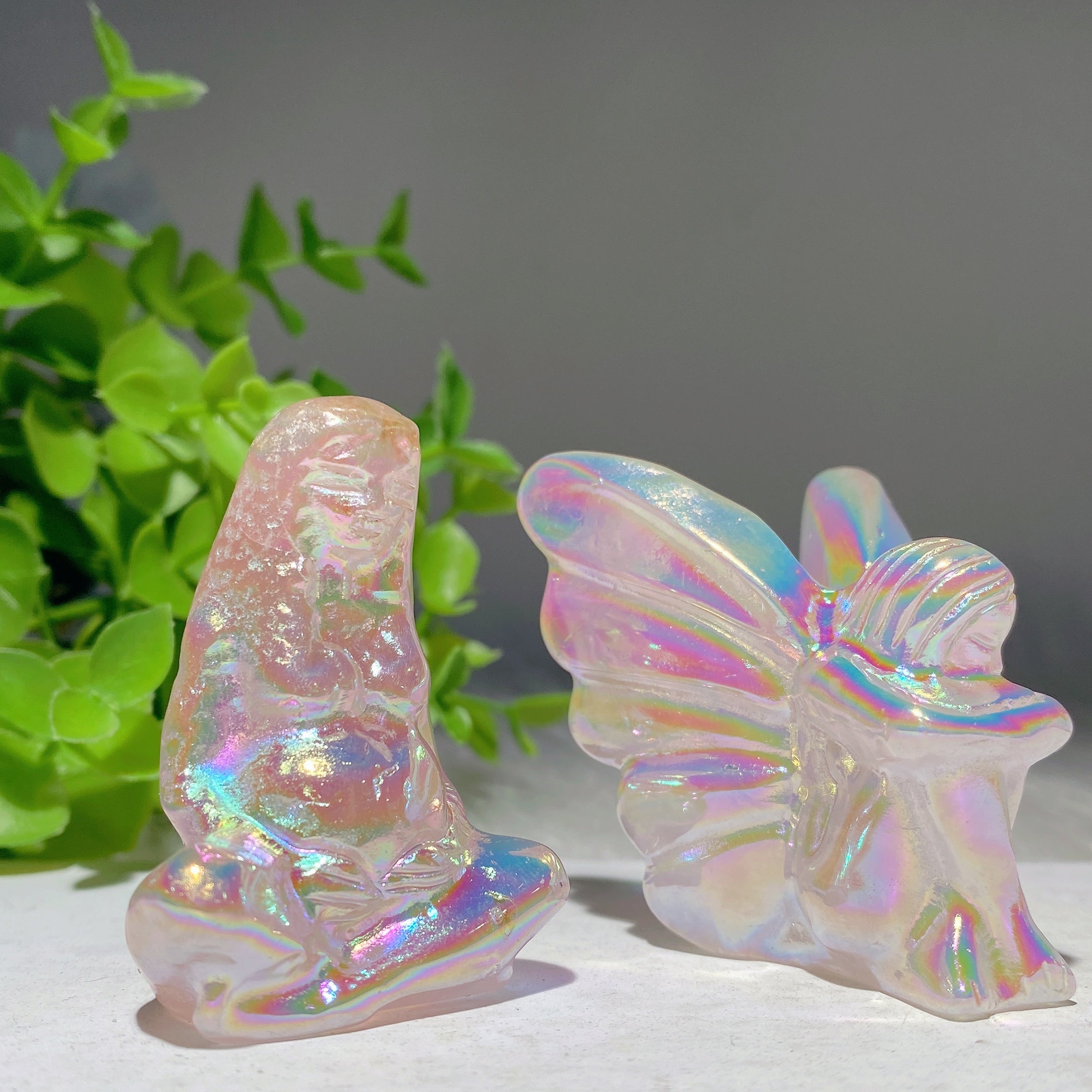 2.0" Aura Rose Quartz Fairy & Mother of Earth Figurines