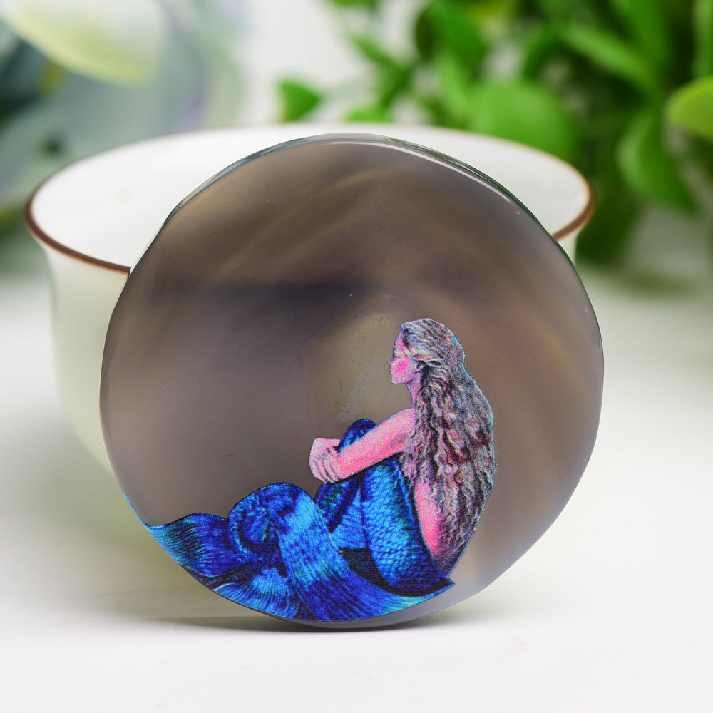 2.0 Inch Agate Round Slab with Artistic Crystal Print
