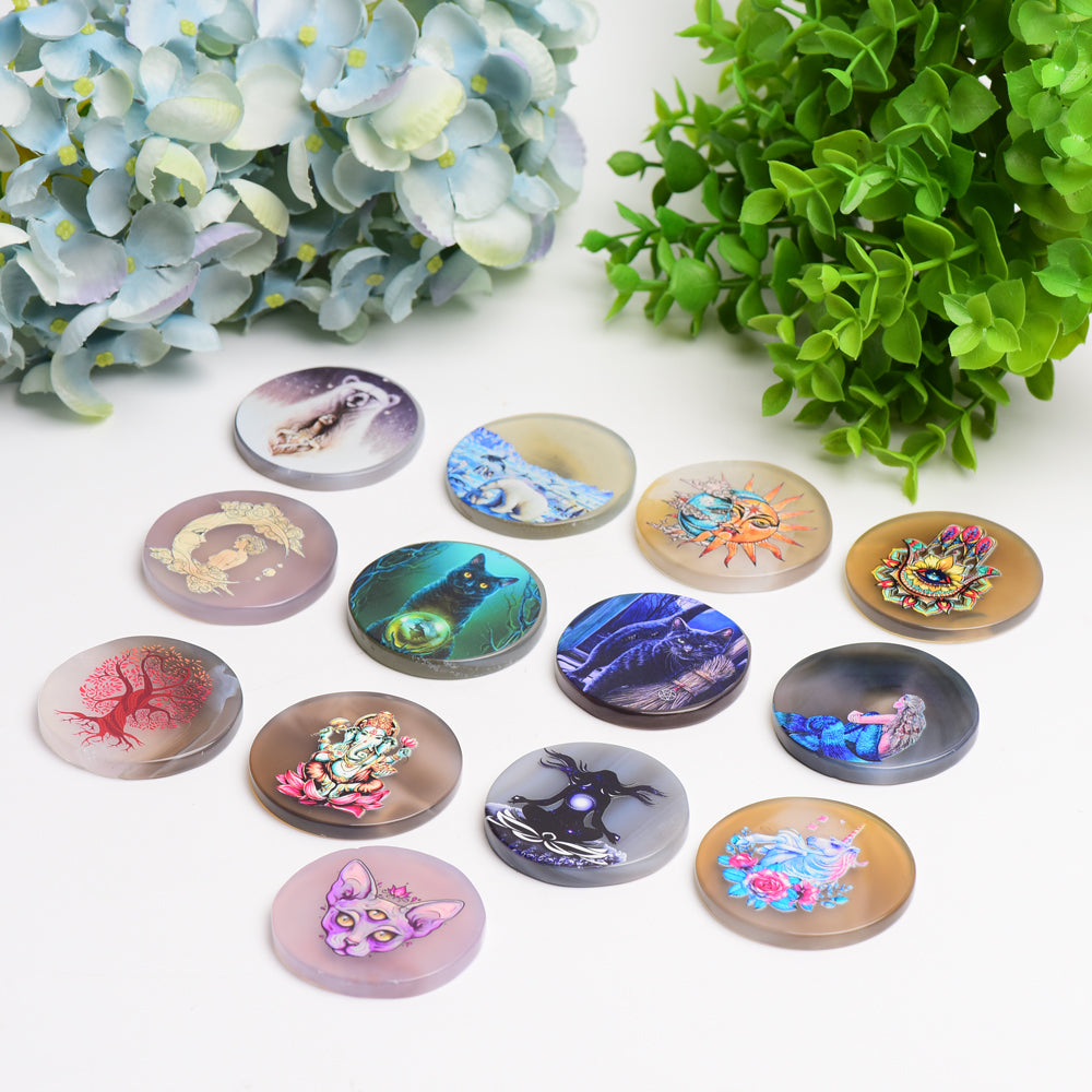 2.0 Inch Agate Round Slab with Artistic Crystal Print